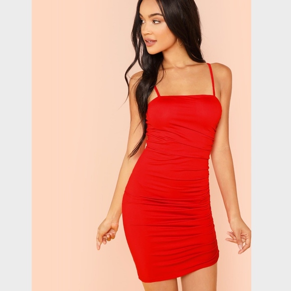 Red Ruched Mini Dress - Picture 2 of 8